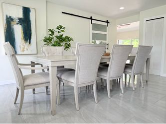 Bernhardt Light Wood Dining Set with 8 Upholstered Chairs extendable