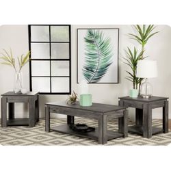 Brand New In Box Firm Price $260 Grey Weathered Finish Rustic 3 Piece Set 1 Coffee Table 2 End Tables