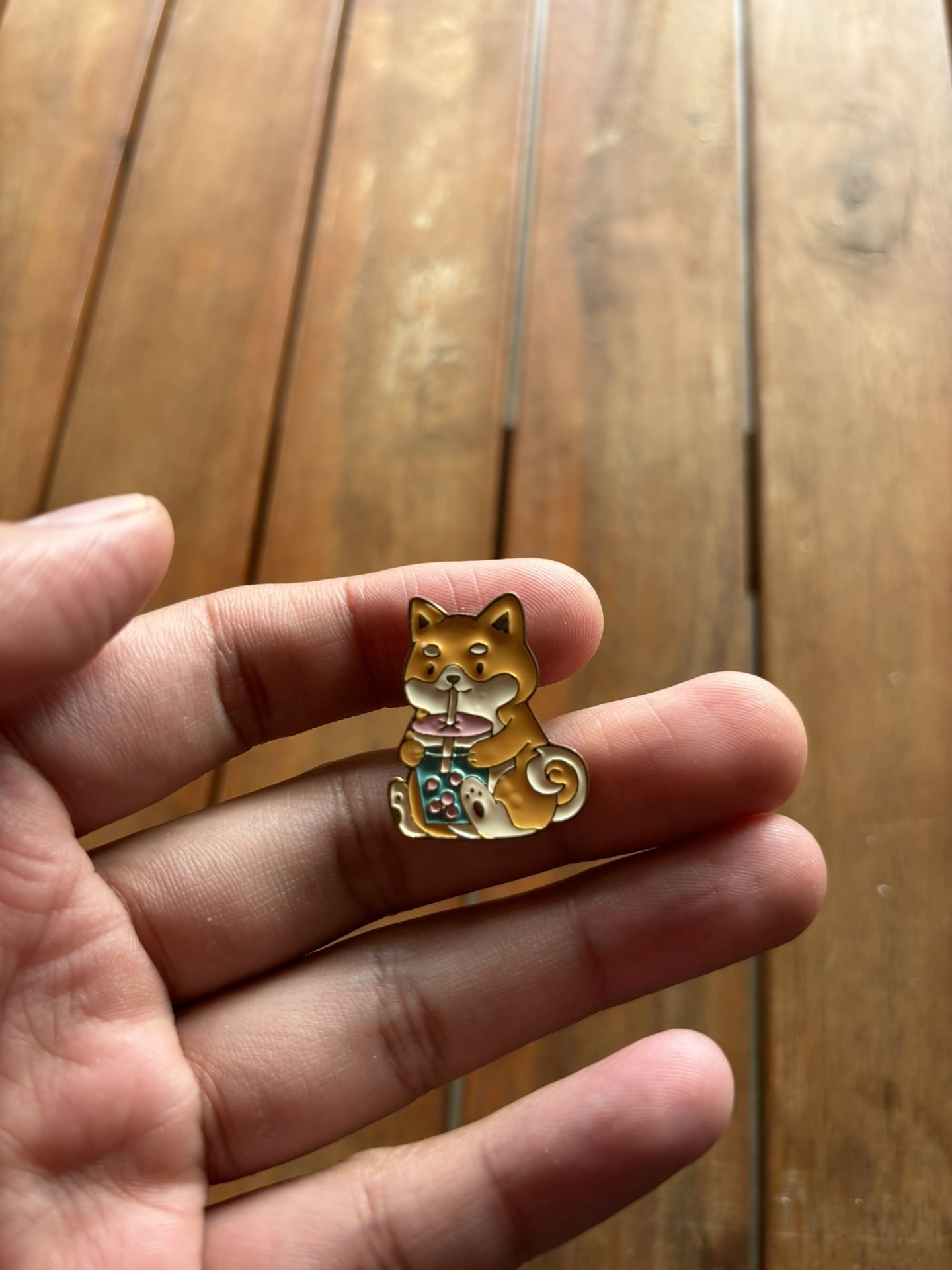 shiba inu dog with boba enamel pin