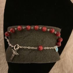 Sterling Silver And Ruby Rosary Beads Bracelet 