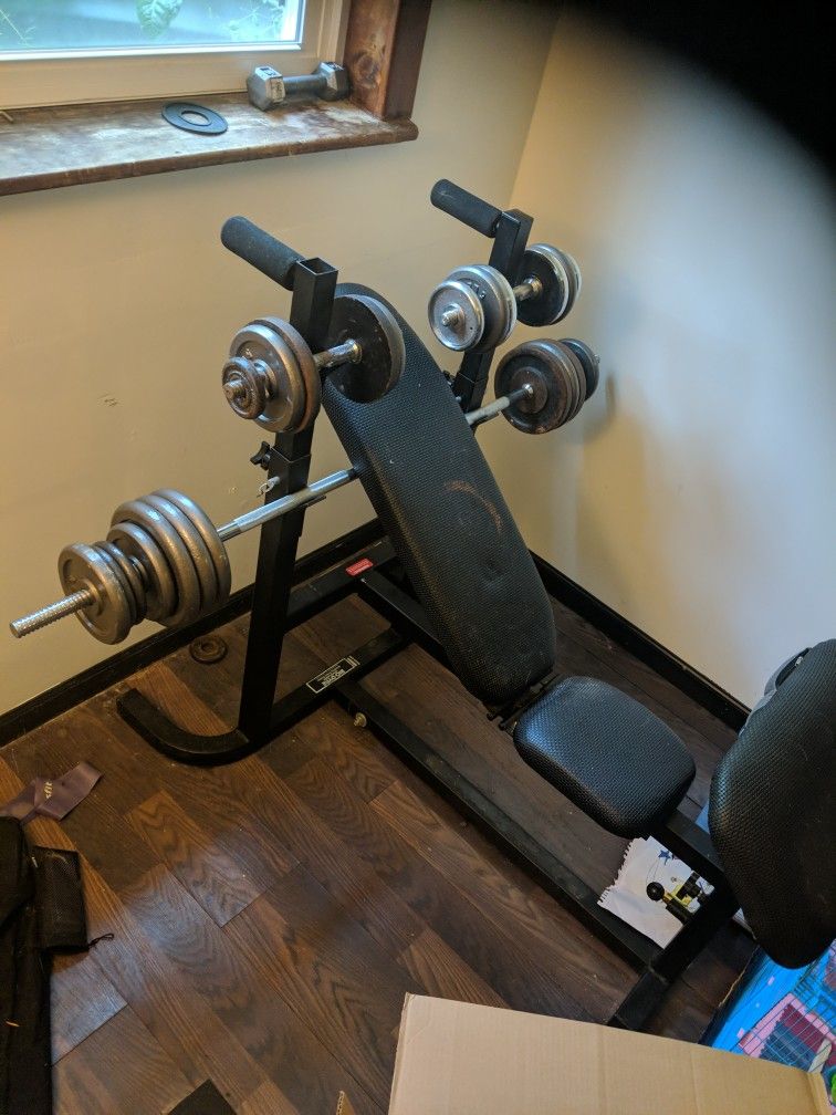 Weight Bench, Barbell, Dumbbell And Full Weight Set for Sale in
