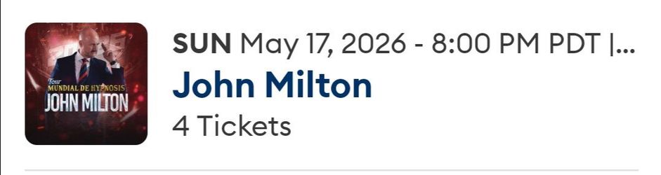John Milton Hypnosis
Tickets