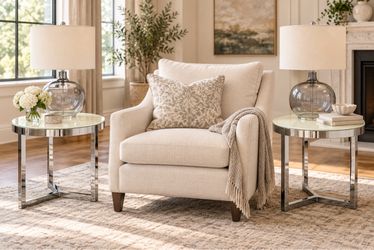 Modern round metal and glass side tables