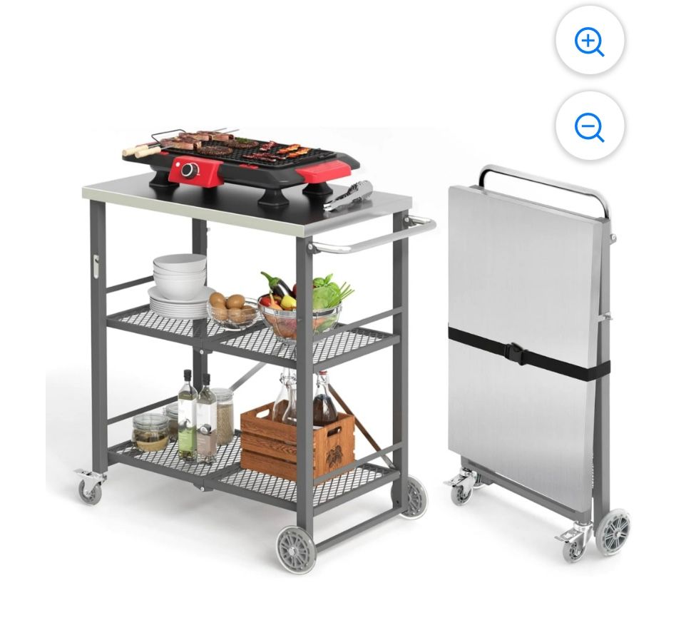 Gray Foldable Kitchen Cart