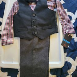 Dockers Infant Boys 4 Piece Dress Up Outfit Plaid Shirt Bow Tie Vest Pants 24 Months