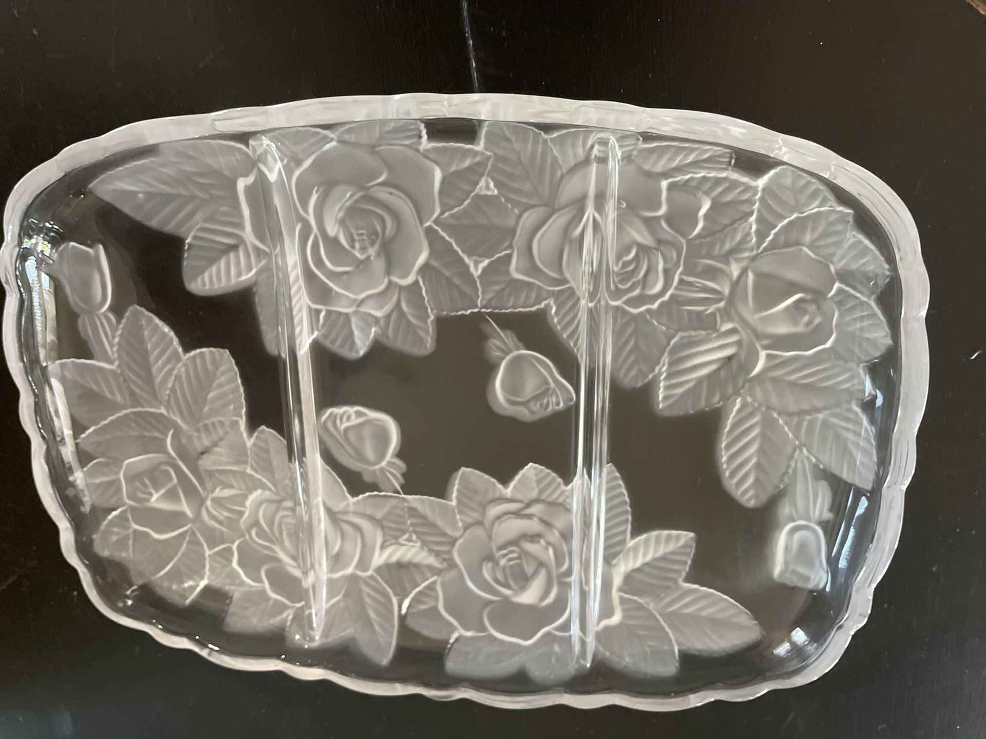 Etched Crystal Sectioned Serving Dish