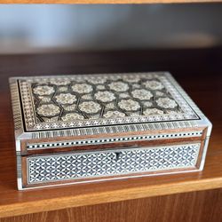 Egyptian Geometric Inlaid Mother Of Pearl And Jewelry Box