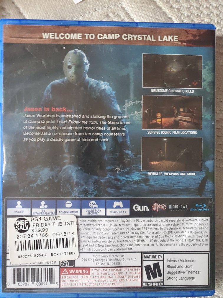 Friday The 13th Game For Ps4 for Sale in Moreno Valley, CA - OfferUp