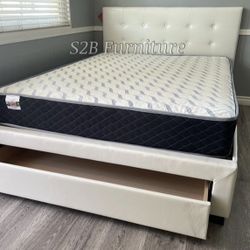 Queen White Platform Bed With Ortho Mattress Included 