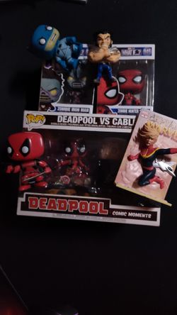 MARVEL POPS AND ZOMBIE BATMAN w/ CAPTAIN MARVEL BOOK-END AND METAL WOLVERINE