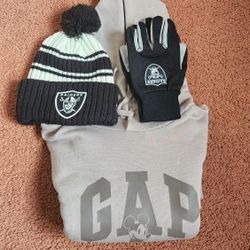 GAP Hoodie Mickey Mouse Size Large N Raiders Beaniee N Gloves 