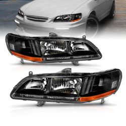 HONDA ACCORD 98 99 2000 2001 2002 CRYSTAL HEADLIGHTS BLACK AMBER