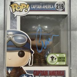 Captain America Funko Pop #219 Autographed By Chris Evans PSA 8.5