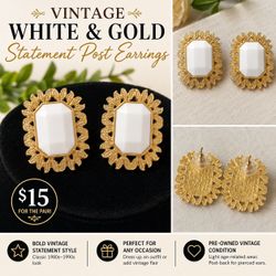 Vintage White & Gold Statement Post Earrings