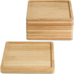 T4U 4 inch Square Bamboo Plant Saucer/Trays Set of 6 (2: 12 Trays Total)