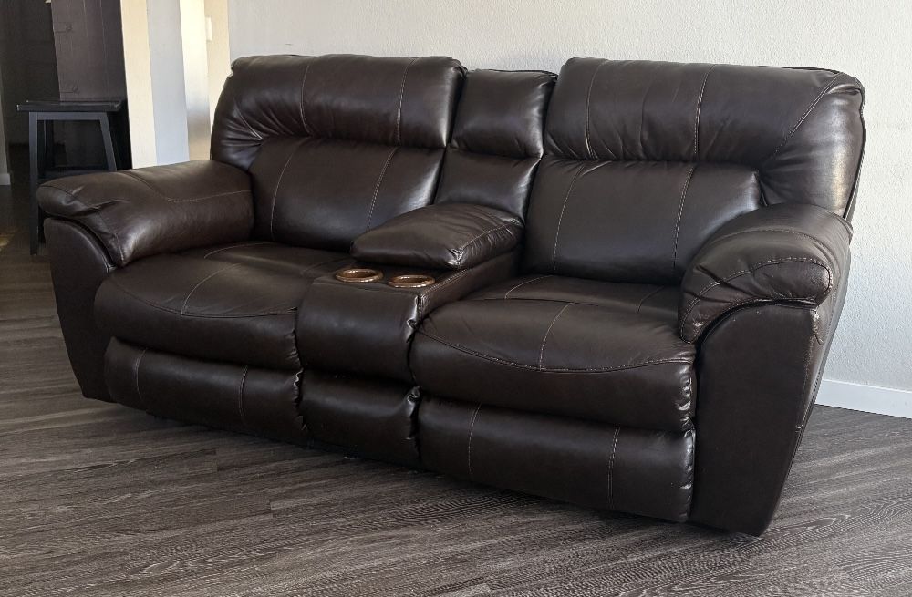 Jackson Furniture "Catnapper" Natural Leather Dual Reclining Sofa w/Console