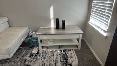 White Wood Coffee Table with Shelves