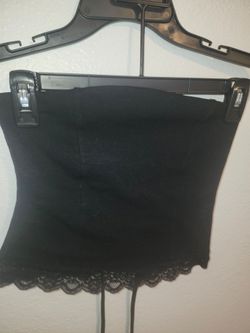 Black Strapless Crop Top with Lace Hem