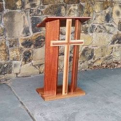 Cross Front 2Tone Cherry Wood? Mic Outlet Heavy Church Pulpit Lectern