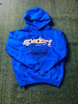 Blue and yellow Sp5der  hoodie mens small