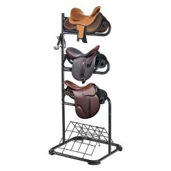 955# Freestanding Saddle Stand, 30 x 30 x 68.5 in, 3 Tiers Saddle Rack, Heavy Duty Saddle Blanket Holder with Removable & Rotating Tiers, English & We