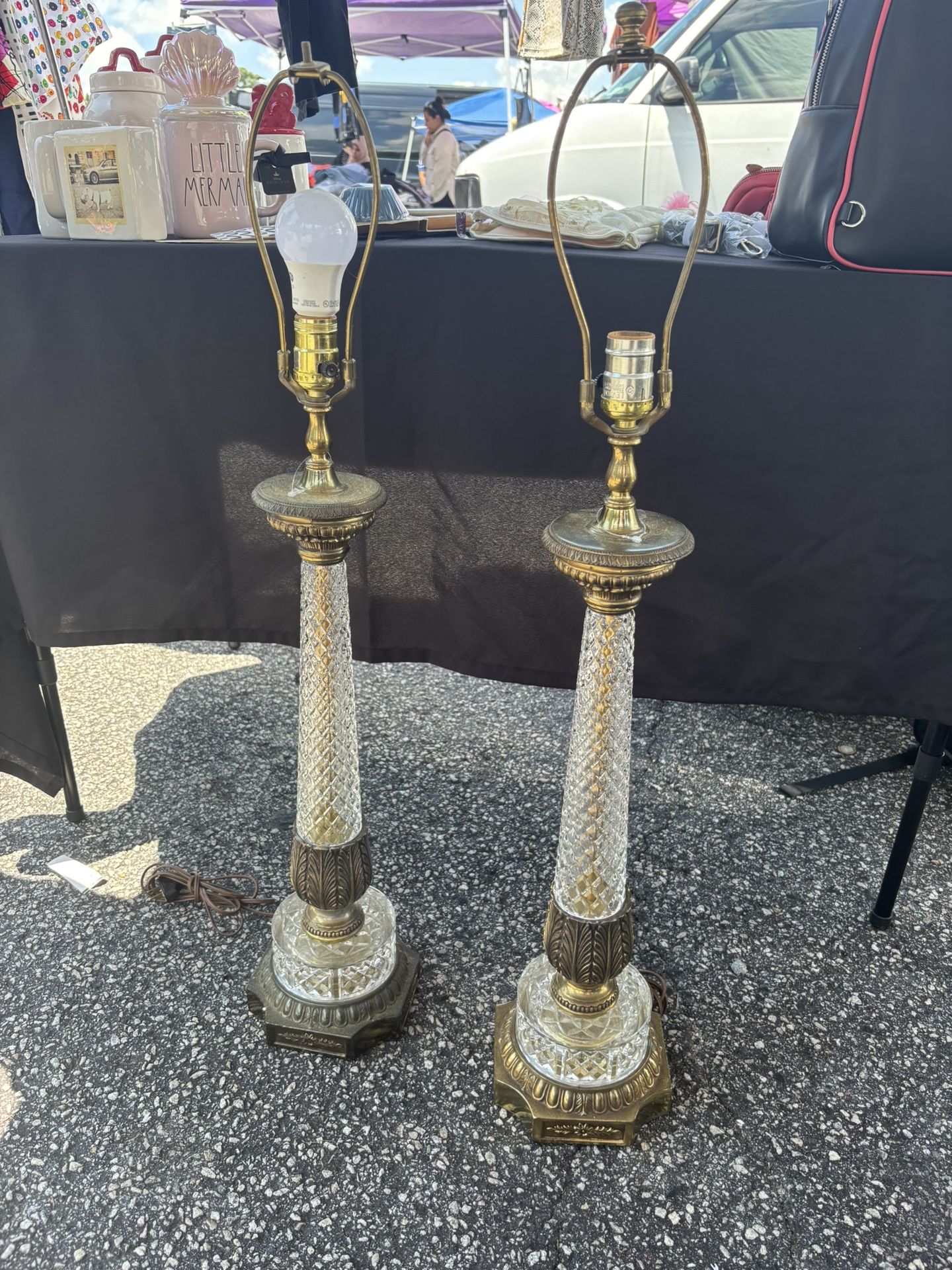 ✨Vintage Crystal & Brass Table Lamps (Pair) – Elegant & Rare!