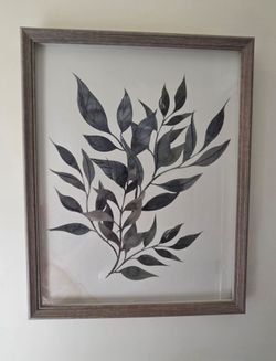 Gray /Brown Weathered Rustic Framed Geen Eucalyptus Leaf Art Print