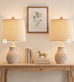 18.5” set of 2 Retro table lamps farmhouse resin