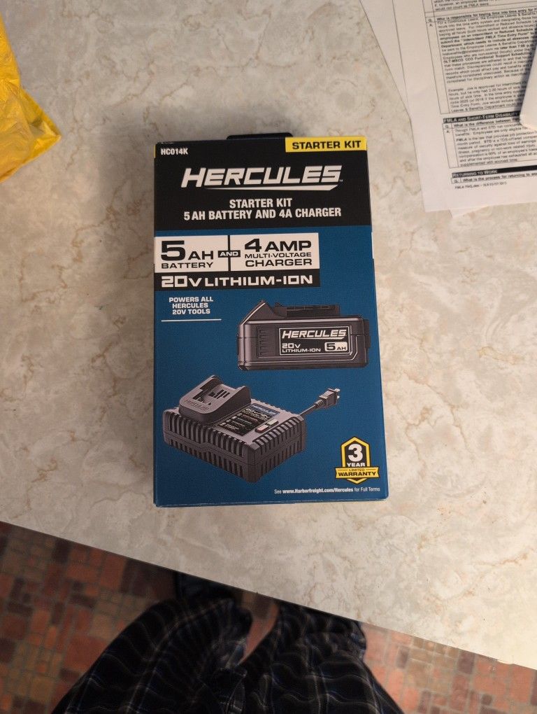 HERCULES 20V 5 Ah Lithium-Ion Battery and 4 Amp Charger Starter Kit New In Box