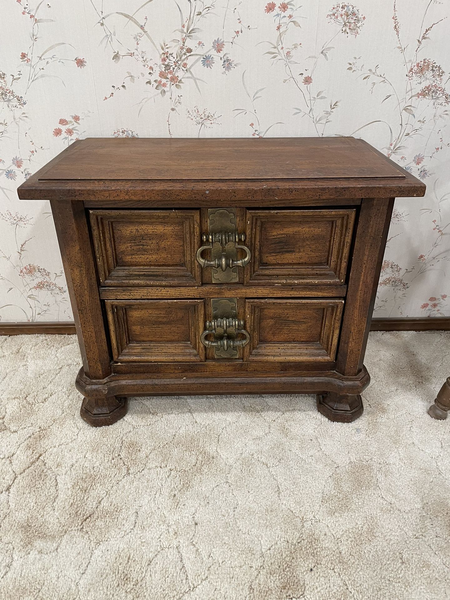 Vintage Heavy Wood 2 Drawer End Table Nightstand By Stanley Furniture