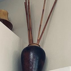 Vintage Hand Made Large Size Pot With Bamboo Edges, 