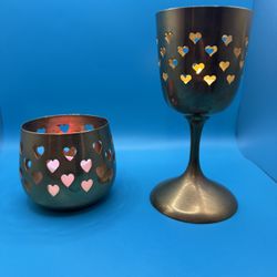 Vintage Brass Candle Holders with Heart design (Set of 2)