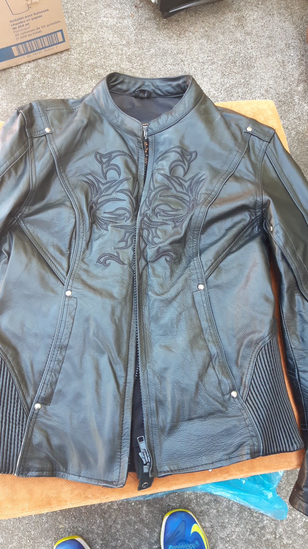 Women's leather motorcycle jacket