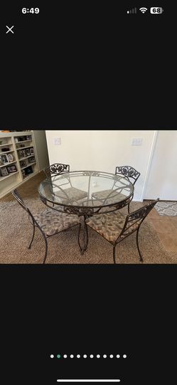 Quality Vintage Wrought Iron Glass Table Set