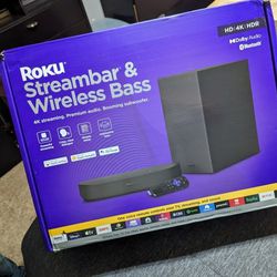 Roku Streambar & Wireless Bass Premium 4K HDR Soundbar with Subwoofer, Voice Remote, Free & Live TV Streaming
