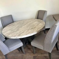 5Pc Round marble top dining table set
