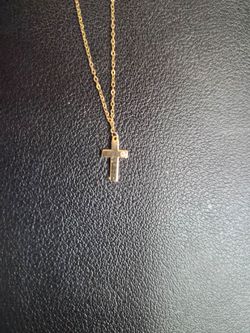 Real 14K Gold Women's Cross Necklace (CZ Accent)