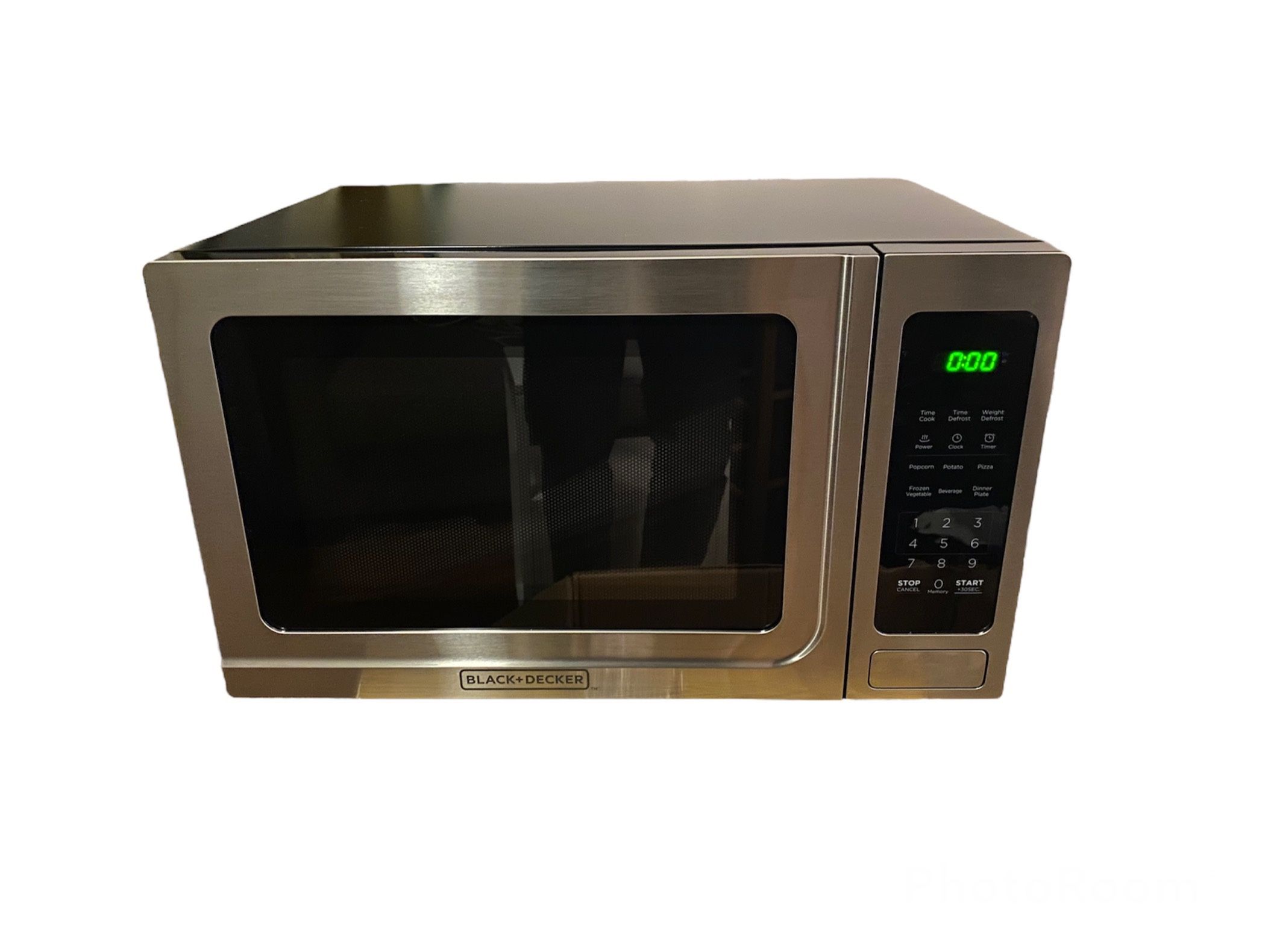 BLACK+DECKER EM036AB14 Digital Microwave Oven with Turntable Push-Button Door, Child Safety Lock, Stainless Steel, 1.4 Cu.ft