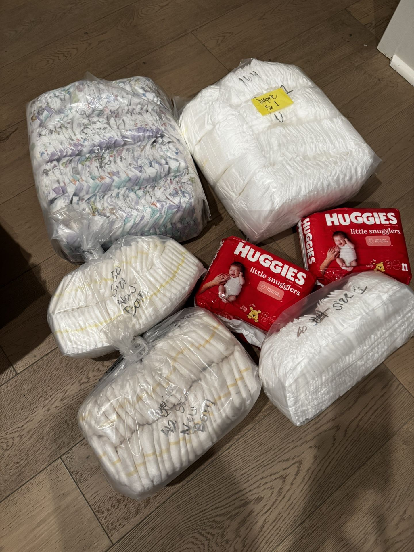 Lot Of New Diapers Huggies For New Born And Size 1