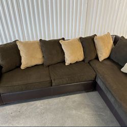 2 Piece Brown Leather L Shaped Couch