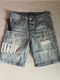 Amiri Appliqué Distressed Denim Shorts