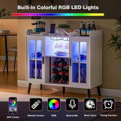 Wine Bar Cabinet with Led Lights and Power Outlets, Coffee Bar Cabinet for Home, Buffet Cabinet