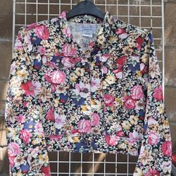 Jacket Floral American Fit Women Size Large Jean Jacket