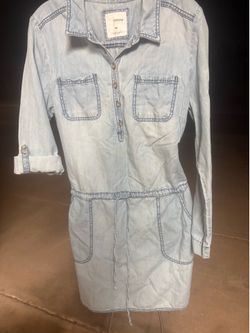 Sonoma Denim Look Dress with Drawstring Waist & Roll Tab Sleeves Womens Medium