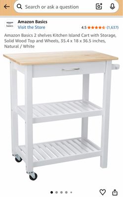 Amazon Basics Rolling Kitchen Island Cart | Solid Wood Top | White | Great Condition