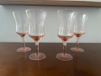 Vintage-Set of 4 Pink Stemmed Wine Glasses