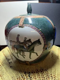 Equestrian pottery jar canister