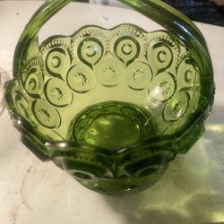 Avocado Green 1960s Small Bowl W/ Handle