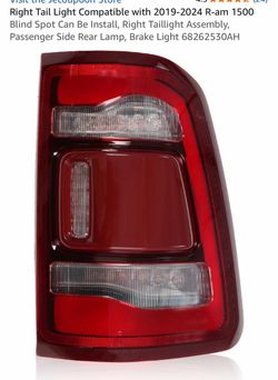 Right Tail Light Compatible with 2019-2024 R-am 1500 Blind Spot Can Be Install, Right Taillight Assembly, Passenger Side Rear Lamp, Brake Light 682625