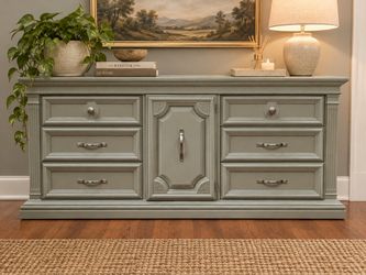 Vintage Burlington House Triple Dresser / Media Credenza – Sage Green (Large)
